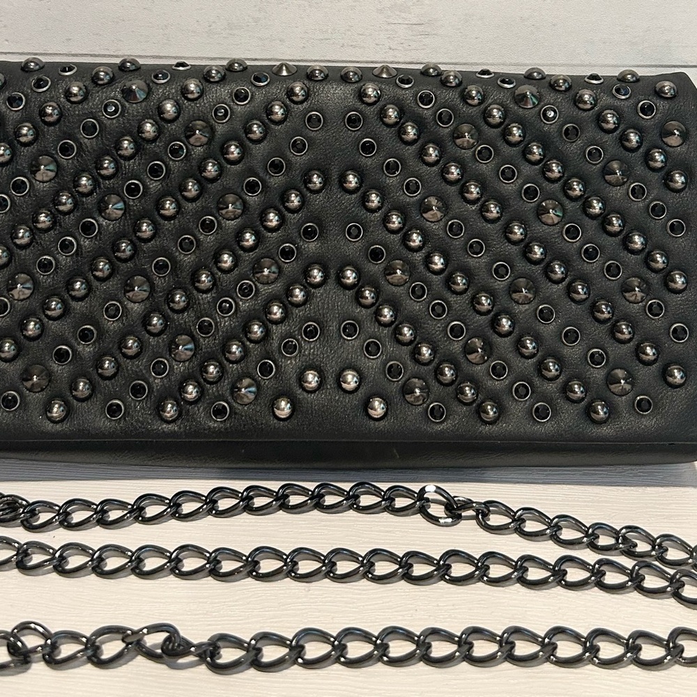 Aldo Black Studded Jeweled Clutch with Gunmetal Chain Strap